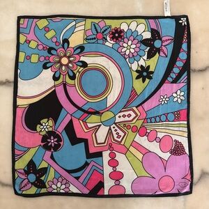 Oscar de la Renta Pink and Black Floral Scarf